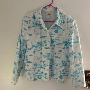 Talbots White Jacket with Blue Print